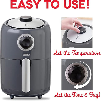 Dash Compact Air Fryer - Healthy Cooking with Auto Shut-Off Feature, Adjustable Temperature Control & Nonstick Fry Basket - Has AirCrisp® Technology - 2 Quart - Cool Grey