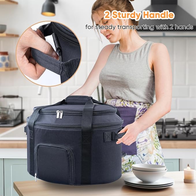 Double-Layer Slow Cooker Carrying Bag for 6-8 Quart CrockPot and Hamlton Beach Slowcooker, Travel Bag with Lid Fastener for Crock-pot, Portable Carrier with See-throught Window (BAG ONLY)