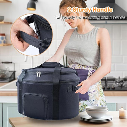 Double-Layer Slow Cooker Carrying Bag for 6-8 Quart CrockPot and Hamlton Beach Slowcooker, Travel Bag with Lid Fastener for Crock-pot, Portable Carrier with See-throught Window (BAG ONLY)