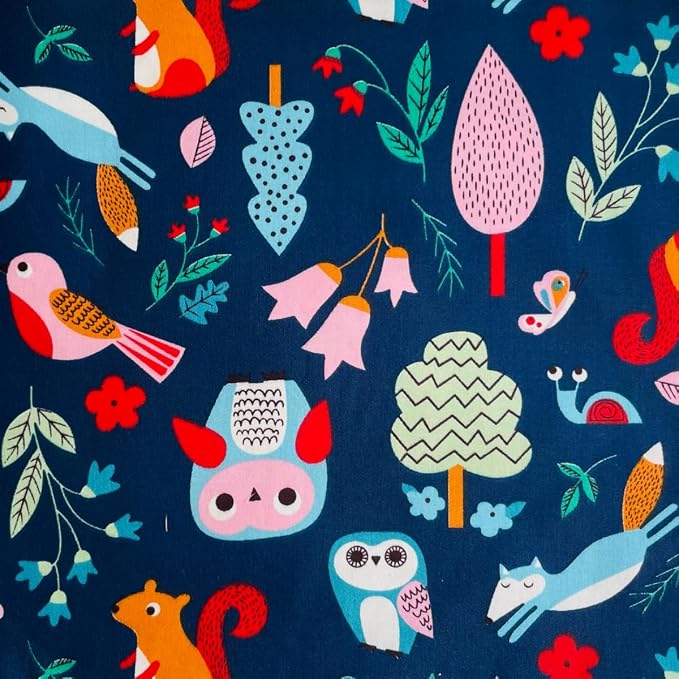 DMFR Woodland Animal Fabric Squares 5 x 5 Inch, 42 Pcs Cotton Precut Quilting Fabric Charm Pack, Forest Fox Owl Hedgehog Mushroom Quilt Squares for Kids Sewing, Patchwork, DIY Crafts