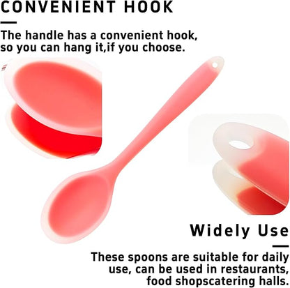 4Pcs Silicone Cooking Spoon, Heat-Resistant Nonstick Silicone Spoon for Stirring, Mixing, Cooking, Baking and Daily Use(Coral)