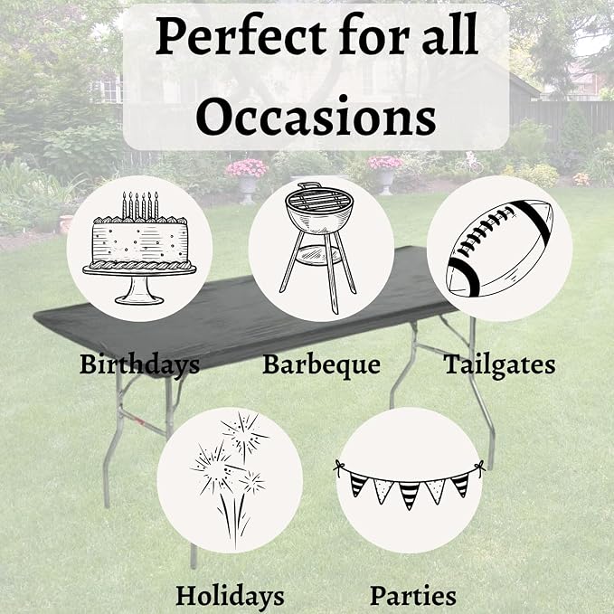 Kwik-Covers 8' Rectangle Plastic Table Covers 30" x 96", Bundle of 5 (Black)