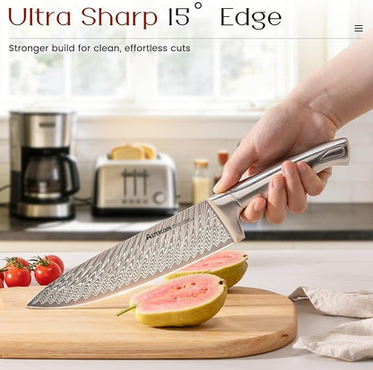 Astercook Knife Set, 15-Piece Kitchen Knife Sets with Built-in Sharpener Block, German High Carbon Stainless Steel Knives, Dishwasher Safe, Ergonomic Full-Tang Handle, Perfect Holiday Gifts