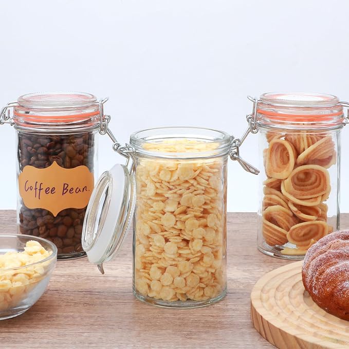 Flrolove 16 oz Glass Jars with Airtight Lid, Set of 6 Mason Jars 16 oz, Glass Storage Jars, Airtight Glass Jars, Canning Jar，Glass Canister with Seal for Pickle, Vanilla, Cookie, Jelly