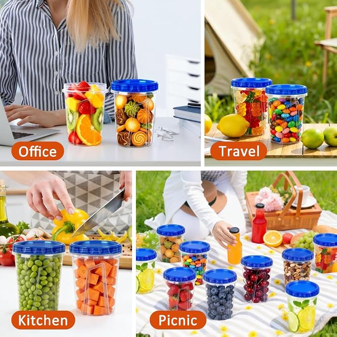 15 Pack 34oz Reusable Freezer Storage Containers with Twist Top Lids Airtight, Clear Plastic Soup Freezer Containers, Quart Food Storage Containers with Lids for Meal Prep Leftover Lunch Salad Fruit