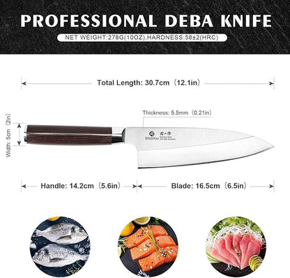 imarku 7 Inch Deba Knife,Ultra Sharp Sushi Knife,Ultimate Japanese Kitchen Knife with Stainless Steel Single Bevel,Fish Fillet Knifes for Fish Cutting with Ergonomic Wood Handle, Fathers Day