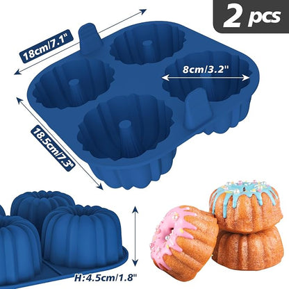 Webake Silicone Air Fryer Fluted Cake Pan for Baking, Nonstick BPA Free Fluted Tube Cake Pans, 4-Cavity, Set of 2
