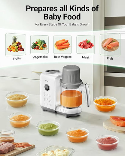 Bear Baby Food Maker with 18.5oz Dual-Layer Steam Baskets, OneStep Baby Food Processor Steamer Puree Blender Grinder Mills, Auto Cooking Grinding&Sterili-zing for Healthy Homemade Baby Food, BPA-Free