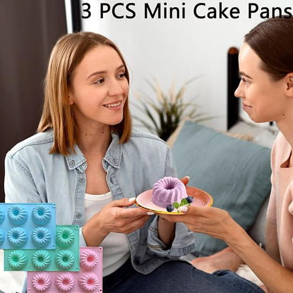 3Pcs Silicone Baking Cake Pan, 6-Cavity Nonstick Baking Molds,Mini Jello Molds Silicone,Mini Fluted Cake Pans, Cupcake Mold for chocolate, Donut, Jelly