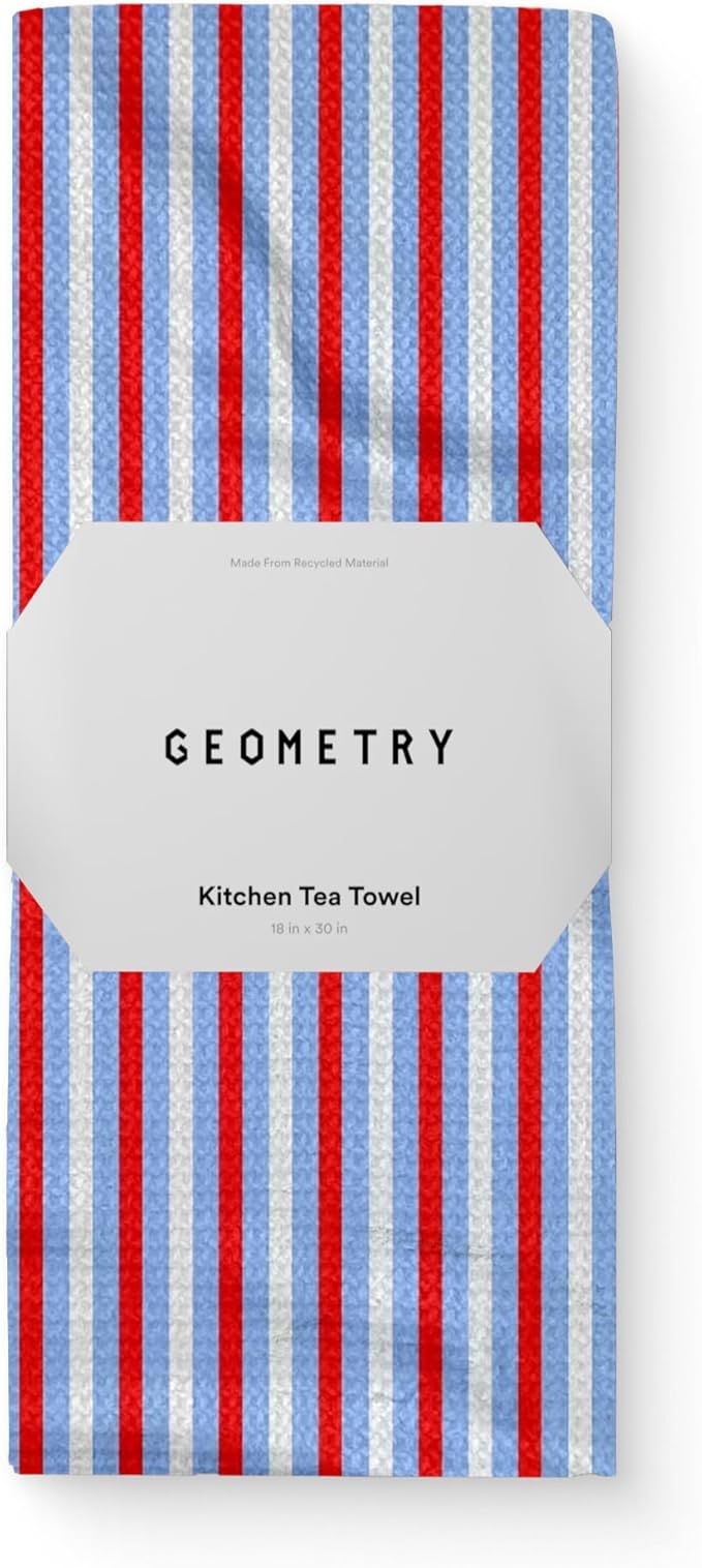 GEOMETRY Kitchen Towels - Quick Dry, Absorbent Microfiber Dish Towels for 4th of July, Memorial Day, Veterans Day, and Holiday Decor - Red, White, and Blue - Liberty Lines