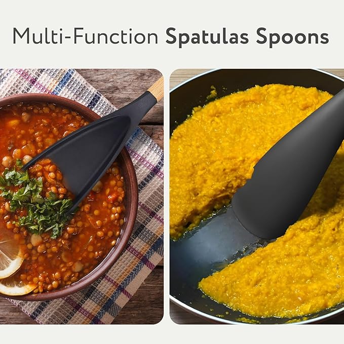 Spatula Spoon 2-Pack, Silicone Cooking Spoon for Nonstick Cookwares, Multifunction Kitchen Utensils for Cooking, Serving, Mixing, Scoop, Scrape and More