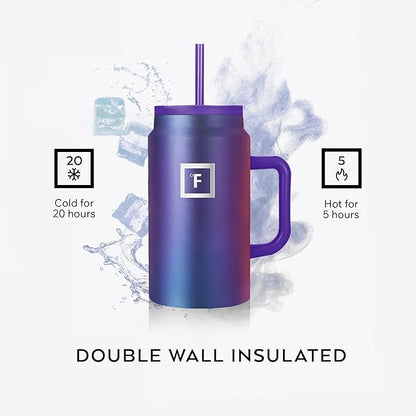 IRON °FLASK Co-Pilot Insulated Mug w/Straw & Flip Cap Lids - Cup Holder Bottle for Hot, Cold Drink - Leak-Proof - Water, Coffee Portable Travel Mug - Dark Pine, 50 Oz