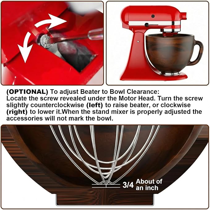 Cofun Premium Wood Mixing Bowl, Compatible with 4.5-5 Qt Tilt-Head Stand Mixers, Natural True Wooden Bowls, 5 Qt Wooden Bowl for KitchenAid with Stainless Steel Locking Base, Handle