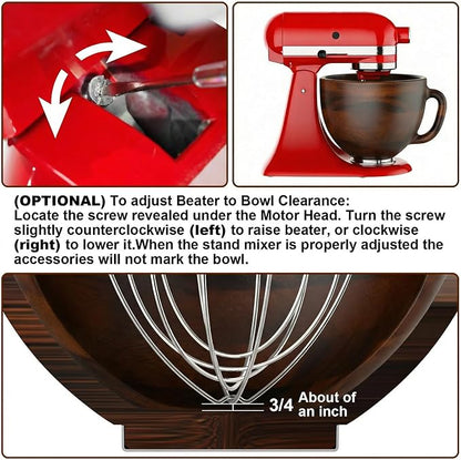 Cofun Premium Wood Mixing Bowl, Compatible with 4.5-5 Qt Tilt-Head Stand Mixers, Natural True Wooden Bowls, 5 Qt Wooden Bowl for KitchenAid with Stainless Steel Locking Base, Handle