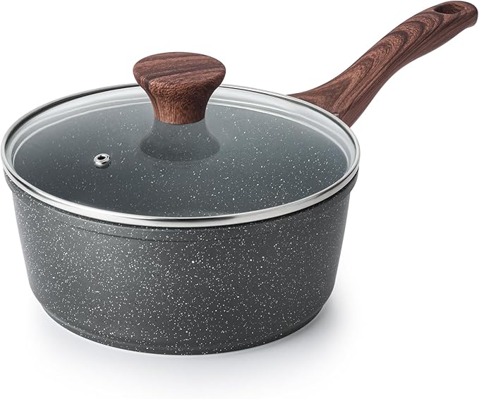 SENSARTE Nonstick Saucepan with Lid, 2.0 Quarts Small Pot with Swiss Granite Coating, Stay-cool Handle, Handy Sauce Pot Small Kitchen Cooking Pot, Induction Compatible, Free of PFOA