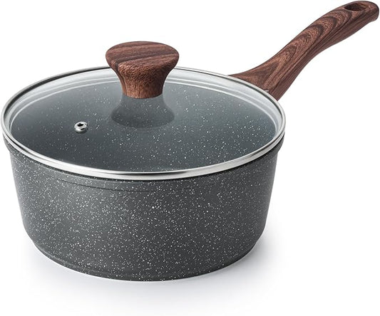 SENSARTE Nonstick Saucepan with Lid, 2.0 Quarts Small Pot with Swiss Granite Coating, Stay-cool Handle, Handy Sauce Pot Small Kitchen Cooking Pot, Induction Compatible, Free of PFOA