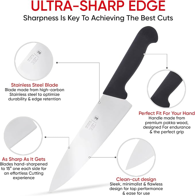 Chef knife. ICEL Cutlery 8-inch Chefs Knife.(Knife Care, Sharpening Instructions Included) Great for chopping, mincing and dicing.