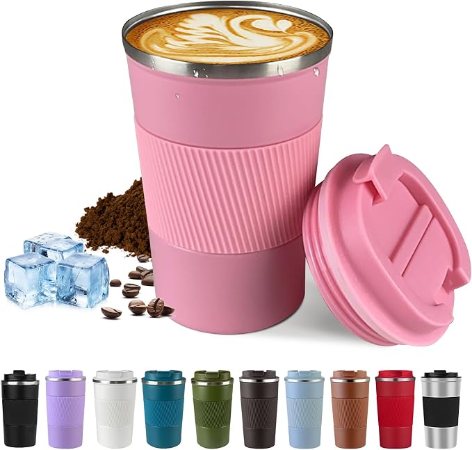 SPLMIFA Vacuum-Insulated Stainless Steel Travel Coffee Mug, Leak-Proof Reusable Coffee Cup with Lid - Keep Hot & Cold Drinks for Hours, Durable Insulated Tumbler for Men & Women(3rd-Pink, 17OZ)