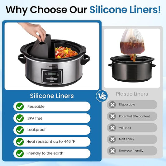 Slow Cooker Silicone Liners, Reusable 2 in 1 Crock Pot Divider Insert for 6QT Oval Crock Pots, Cooking Accessories Bpa Free, Dishwasher Safe