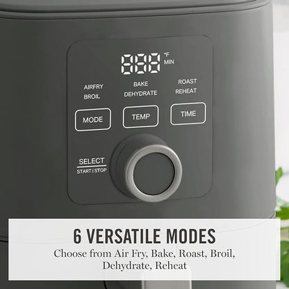 Martha Stewart 6QT Air Fryer, 6-in-1, Bake, Broil, Roast, Air Fry, Dehydrate, Reheat, Ceramic Non-Stick Basket, Crispy Results Fast, 400°F Max Temp, Shake Reminder, Caviar Gray
