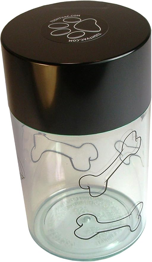 Tightpac Pawvac 1 to 6 Ounces Container, Airtight Pet Food and Treats Storage Jar - Patented Vacuum Seal Container for Pet Food, Treats and other Dry Goods - Clear with Treats