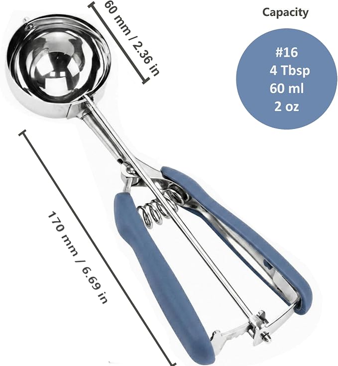 Ice Cream Scoop, 18/8 Stainless Steel Cookie Scoop, Cookie Scoops for Baking, 4 Tbsp/ 60 ml/ 2 oz Ice Cream Scooper with Trigger Release, Cookie Scooper for Baking(#16 Midnight Blue)