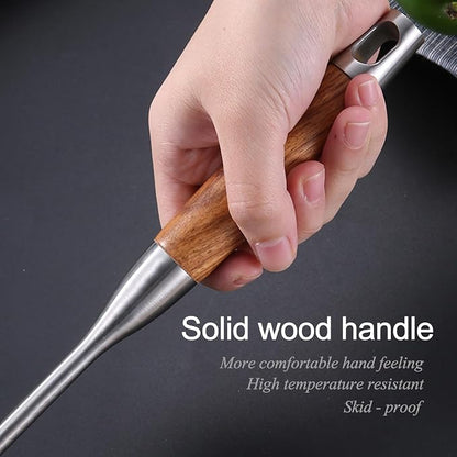 IQCWOOD Chinese Wok Spatula, 15.7’’ Stainless Steel Spatula with Wooden Handle, Ideal Kitchen Gift for Mother and Grandma, Kitchen Utensils Set for Cooking, Frying, Baking