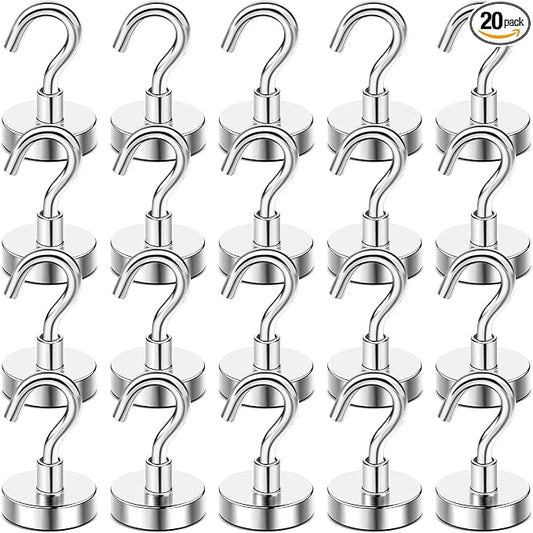 DIYMAG Magnetic Hooks, 50 LB Heavy Duty Magnet with Hook,20 Packs Strong Rare Earth Neodymium Magnets for Hanging, Magnetics Hanger for Curtain, Home, Kitchen, Workplace