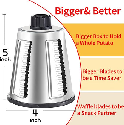 Weltonhm Rotary Cheese Graters with 4 Blades, Large Hand Crank Cheese Grater with Waffle Slicer, Red Cheese Shredder with Suction Base, Easier for Shredding & Grating (Red and black, 4 Graters)