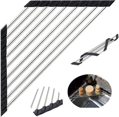 Triangle Dish Drying Rack for Sink Corner Roll Up Dish Drying Rack Folding Stainless Steel Multipurpose Over The Sink Corner Dish Drainer Mat for Kitchen (Black)