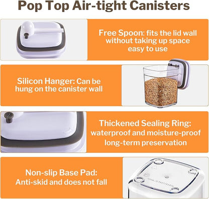 UFORU Pop Top Food Storage Container Set | 6Pcs Airtight Cereal Storage Organizer Canisters with Pop Lids, BPA-Free, Vacuum Seal & One-button Opening, Stackable Pantry Containers for Dry Food Storage