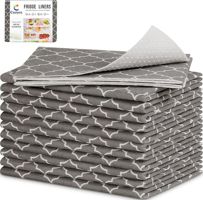Cooyes 12 Pack Refrigerator Shelf Liners for French Door Fridge, 17.7" × 36" Extra Large, Non-Slip Fridge Mats Machine Washable, Refrigerator Drawer Liner for Glass Shelves Kitchen Cabinet