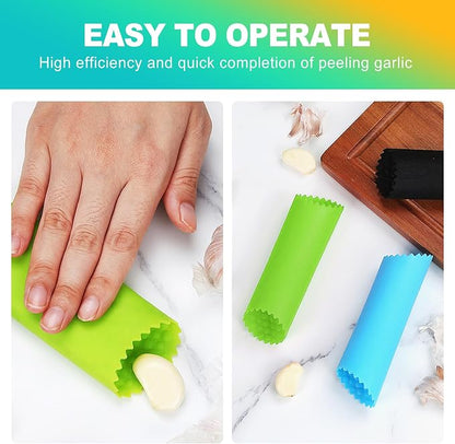3 Pcs Silicone Garlic Peeler Tube Roller, Food-Grade & Effortless Skin Remover, Quick Kitchen Gadget for Fresh Cloves, Keeps Hands Odor-Free, Easy to Clean - Assorted Colors