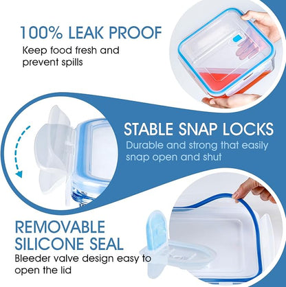 NUTRIUPS 112oz/68/34/17oz Large Glass Food Storage Containers with Airtight Lids, Square Meal Prep Container Set, Easy-Open Vented Lid, Oven Safe Baking Dish