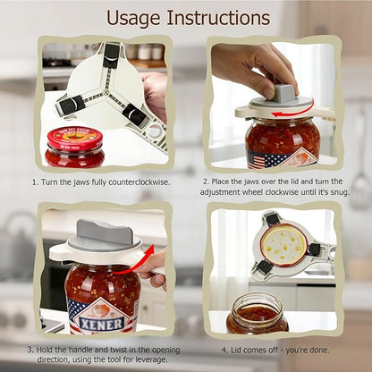 4-in-1 Jar Opener, Adjustable Jar Opener for Seniors, Kitchen Tool Designed Specifically for Seniors and Those with Limited Physical Strength, Suitable for Beer, Salad Dressing,Jar(Sky Grey)