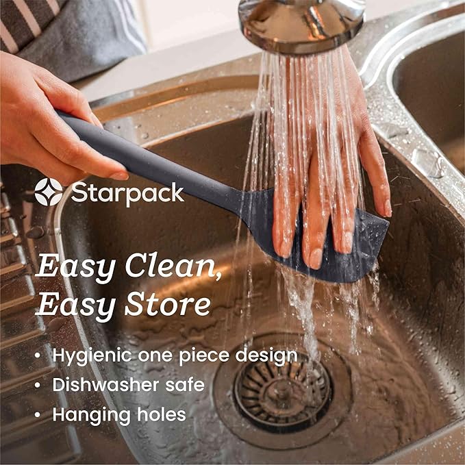 Starpack 'Scrape & Stir' Silicone Spatula Set (2 Pcs) - Heat Resistant Spatulas Set 600°F - Food Grade Kitchen, Nonstick Baking and Cooking Spatulas - LFGB Grade Rubber Spatula Set - Gray/Black