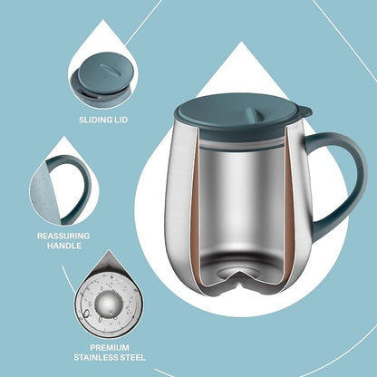 Ideus 16 oz Insulated Coffee Mug with Handle and Lid, Double Wall Stainless Steel Vacuum Thermal Coffee Mug, Travel Coffee Cup Thermal Cup for Home and Office, Eggshell Blue