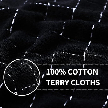 Homaxy 100% Cotton Terry Kitchen Towels(Black, 13 x 28 inches), Checkered Designed, Soft and Super Absorbent Dish Towels, 18 Pack