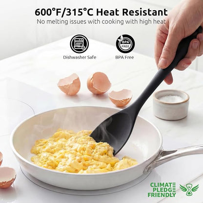 600ºF Heat Resistant Spatula Spoon: U-Taste Flexible Silicone Cooking Scoop Spoonula, Serving Mixing Scraping Food in Non-Stick Pan Cookware, Seamless Multifunctional Kitchen Utensil (Black)