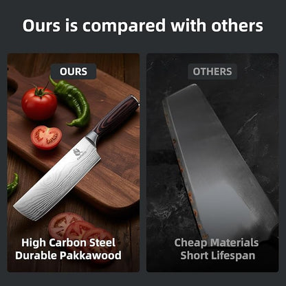 Nakiri Knife - Professional 7" Razor Sharp Meat Cleaver and Vegetable Kitchen Knife, Vegetable Chopping Knife, High Carbon Stainless Steel Blade with Ergonomic Handle