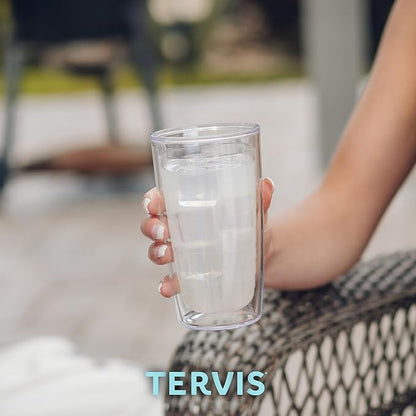 Tervis Clear & Colorful Lidded Made in USA Double Walled Insulated Tumbler Travel Cup Keeps Drinks Cold & Hot, 16oz, Maroon Lid