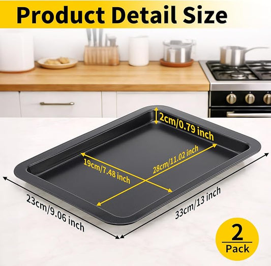 Beasea Cookie Sheets for Baking, 2 Pack 13x9 Inch Black Baking Pans Tray, Nonstick Carbon Steel Cookie Pan Sheet for Oven Roll Cake Brownie, Cooking, Roasting, Serving