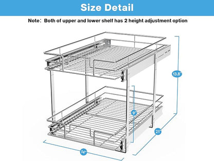 LOVMOR Individual Pull Out Cabinet Organizer, 2 Tier Cabinet Drawers Slide Out, Pots and Pans Organizer and Storage Pantry Shelf for Kitchen (14" W x 21" D)