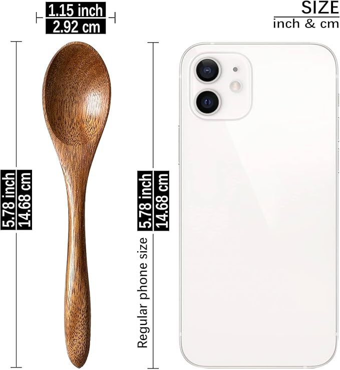 7 PCS Small Wooden Spoons, 5.8 Inch Honey Spoons for Tea, Acacia Wooden Honey Teaspoon for Coffee, Little Tiny Wood Spoons, Bamboo Table Spoon for stirring, Wooden Spoons for Utensils Set