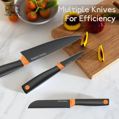 14 Pcs Kitchen Knife Block Set with Sharpener German High Carbon Stainless Steel Chef Knives, Razor-Sharp & Durable, Lightweight Anti-Slip Handle, Professional Set for Home & Kitchen (Orange)