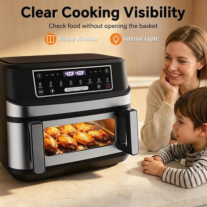 Emphsism 12QT Large Dual Zone Air Fryer with Divider, Match Cook & Smart Finish, Air Fry/Roast/Bake/Toast/Dehydrate/Reheat/Keep Warm/Preheat, Nonstick Dishwasher-Safe Basket, Digital Touchscreen