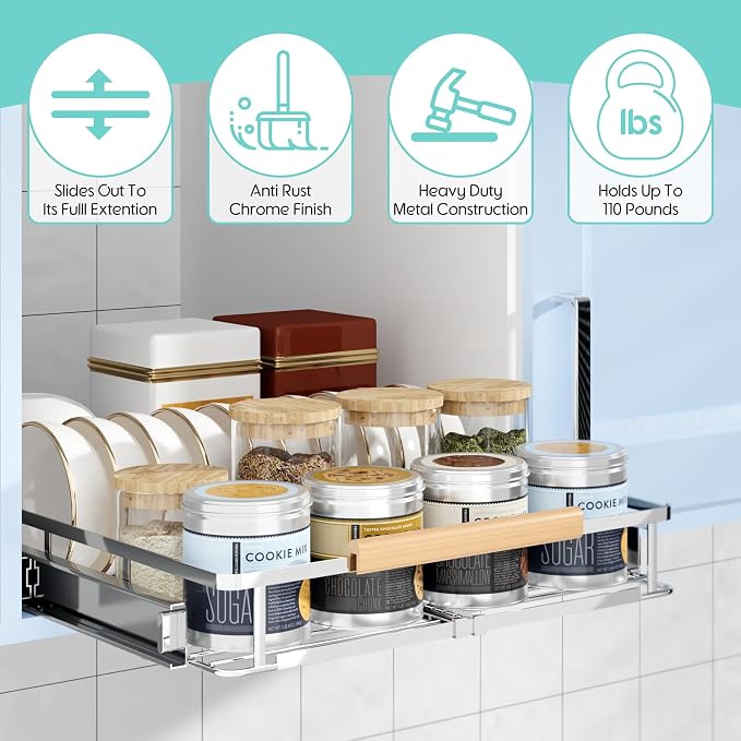 2Pack Expandable Pull Out Cabinet Organizer, 17.1-28"W x 22.5"D | Adjustable Width, Under Sink Organizer, Drawer Storage Shelves, For Kitchen, Bathroom, Closet, Pantry, Cupboard