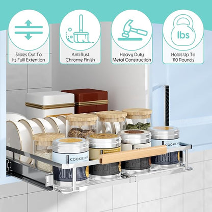 2Pack Expandable Pull Out Cabinet Organizer, 17.1-28"W x 22.5"D | Adjustable Width, Under Sink Organizer, Drawer Storage Shelves, For Kitchen, Bathroom, Closet, Pantry, Cupboard