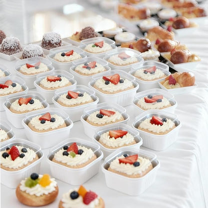 20 Pack 10oz Mini Cake Pans With Lids, Aluminum Foil Square Brownie Baking Cups,Disposable 4”x4” Large Cupcake Pan,Jumbo Muffin Tin Ramekins Holders-White