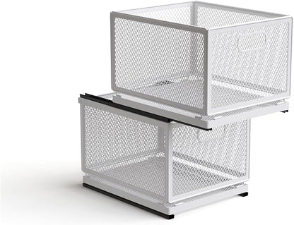 Pull Out Cabinet Organizer, Slide Out Drawers Fixed with Adhesive Nano Film, Pantry Shelves Sliding Drawer Storage Organization for Kitchen (Double Layer 11.8 * 9.4 * 16.6inch/30 * 24 * 42.4cm)